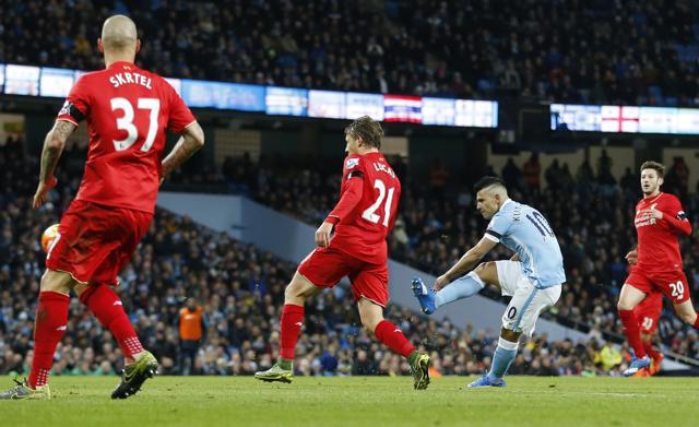 Sergio Aguero scores the first and only goal for Manchester City. (Reuters Photo) Sergio Aguero scores the first and only goal for Manchester City. (Reuters Photo)