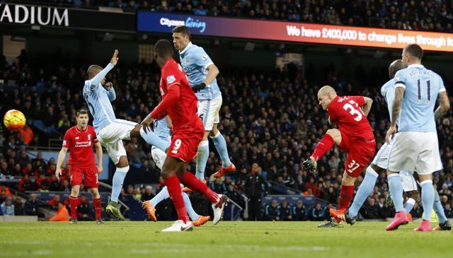 Martin Skrtel slams home Liverpool’s fourth goal. (Reuters Photo) Martin Skrtel slams home Liverpool’s fourth goal. (Reuters Photo)