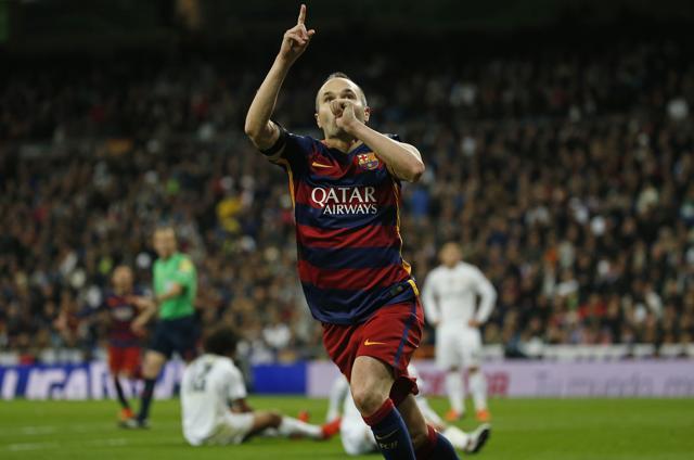 Andres Iniesta celebrates after scoring the third goal for Barcelona. (Reuters Photo) Andres Iniesta celebrates after scoring the third goal for Barcelona. (Reuters Photo)