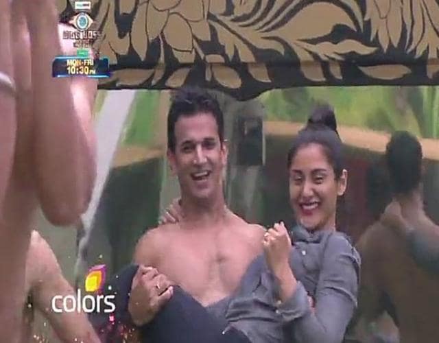 Prince carries Rimi Sen to the pool on tonight’s episode. Prince carries Rimi Sen to the pool on tonight’s episode.