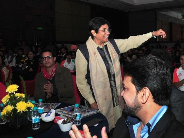 “For everything you need some kind of qualification, except for politics,” opined Kiran Bedi, India’s first female IPS officer during the event. (Gurpreet Singh/HT Photo)