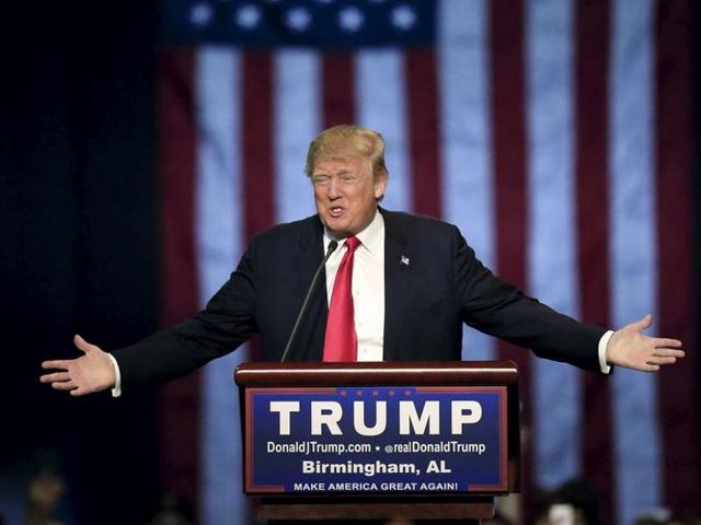US Republican presidential candidate Donald Trump speaks at a rally at the Birmingham Jefferson Civic Complex in Birmingham.(REUTERS)