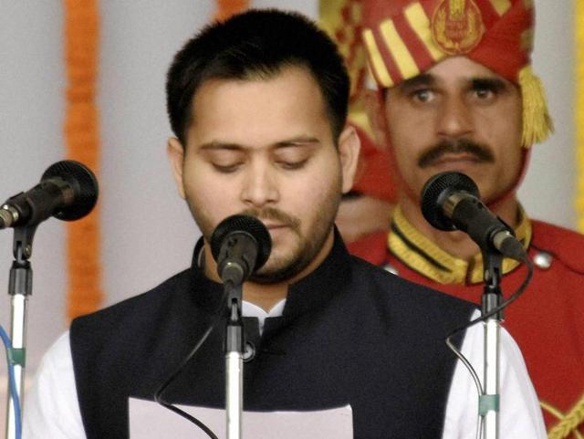 RJD chief Lalu Prasad’s son Tejashwi Yadav takes oath as deputy chief minister of Bihar during the swearing-in ceremony on November 20.(PTI Photo) RJD chief Lalu Prasad’s son Tejashwi Yadav takes oath as deputy chief minister of Bihar during the swearing-in ceremony on November 20.(PTI Photo)