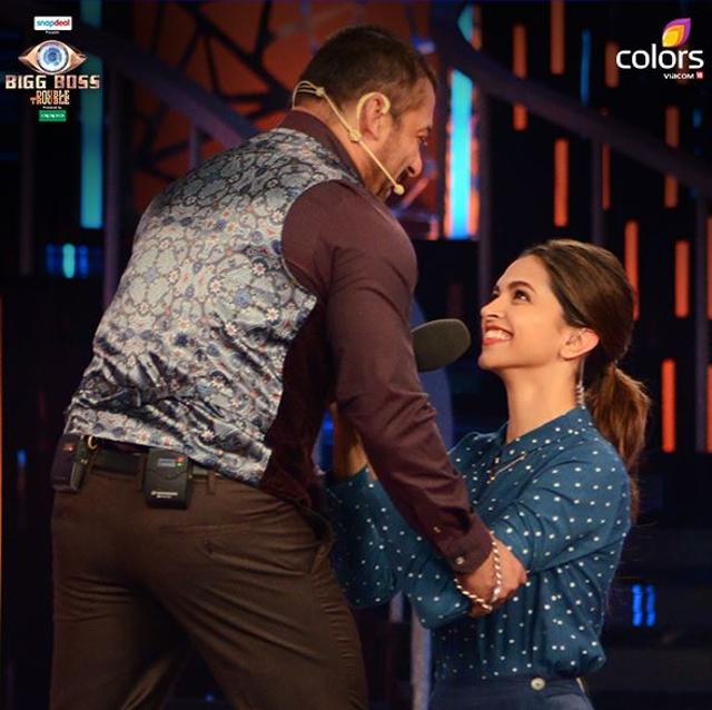 Salman Khan and Deepika Padukone on the sets of Bigg Boss 9.