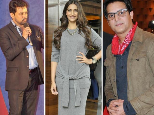 (From L-R): Hamirpur MPAnurag Kashyap; Actors Sonam Kapoor and Jimmy Shergill. (HT Photo) (From L-R): Hamirpur MPAnurag Kashyap; Actors Sonam Kapoor and Jimmy Shergill. (HT Photo)