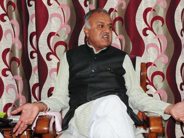 BJP state president Nand Kumar Singh Chauhan talking to media after by-poll results, in Bhopal on Tuesday. (Mujeeb Faruqui/HT photo) BJP state president Nand Kumar Singh Chauhan talking to media after by-poll results, in Bhopal on Tuesday. (Mujeeb Faruqui/HT photo)