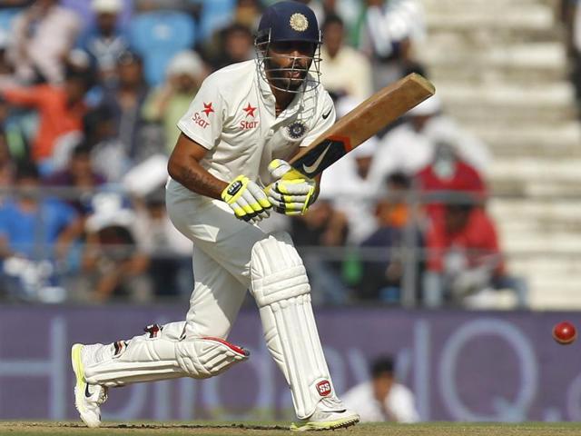 Ravindra Jadeja plays a shot during India’s first innings. He scored 34. (Reuters Photo) Ravindra Jadeja plays a shot during India’s first innings. He scored 34. (Reuters Photo)