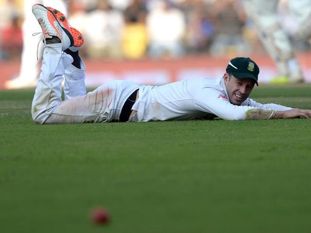 South Africa's AB de Villiers looks on after failing to stop a shot during India’s first innings. (AFP Photo) South Africa's AB de Villiers looks on after failing to stop a shot during India’s first innings. (AFP Photo)