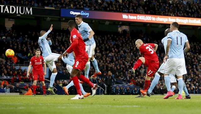 Martin Skrtel fires in the fourth goal for Liverpool. (Reuters Photo) Martin Skrtel fires in the fourth goal for Liverpool. (Reuters Photo)