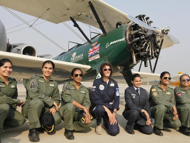 Taylor is making the journey in honour of Amy Johnson, the first woman to fly from Great Britain to Australia. (Raj K Raj/ HT Photo)