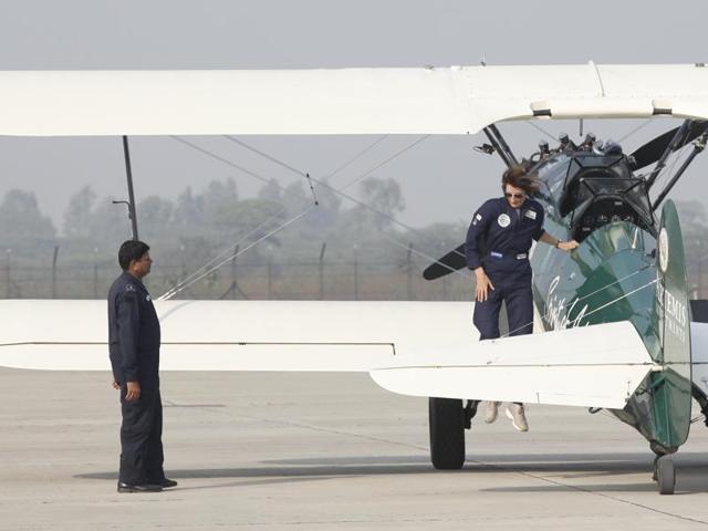 Taylor is being followed by a small crew who is documenting her journey across three continents. (Raj K Raj/ HT Photo)