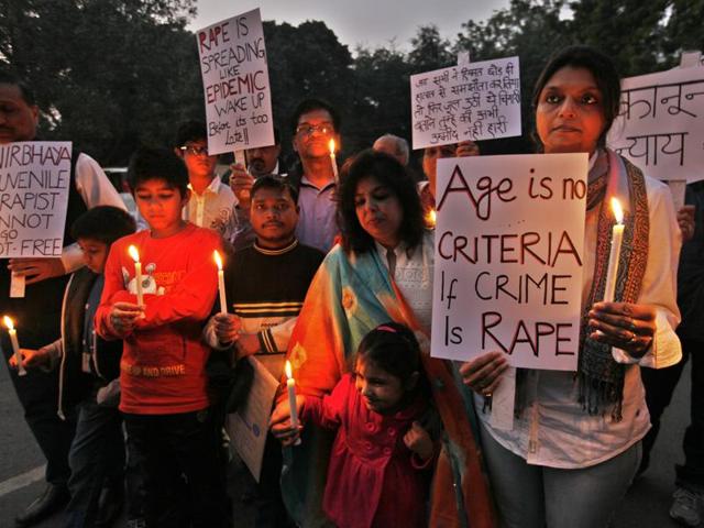 People take part in a candlelight vigil in Jantar Mantar to protest against soon to walk free juvenile accused in the Delhi gang rape case. (Raj K Raj/HT Photo) People take part in a candlelight vigil in Jantar Mantar to protest against soon to walk free juvenile accused in the Delhi gang rape case. (Raj K Raj/HT Photo)