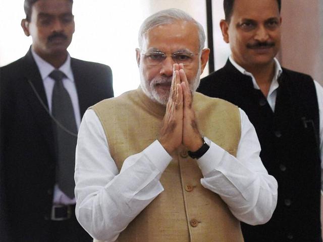 Prime Minister Narendra Modi arrives to attend the all party meeting a day before Parliament's winter session at Parliament House in New Delhi. (PTI)