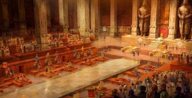 A court scene designed by Sabu Cyril from Baahubali. (Facebook) A court scene designed by Sabu Cyril from Baahubali. (Facebook)