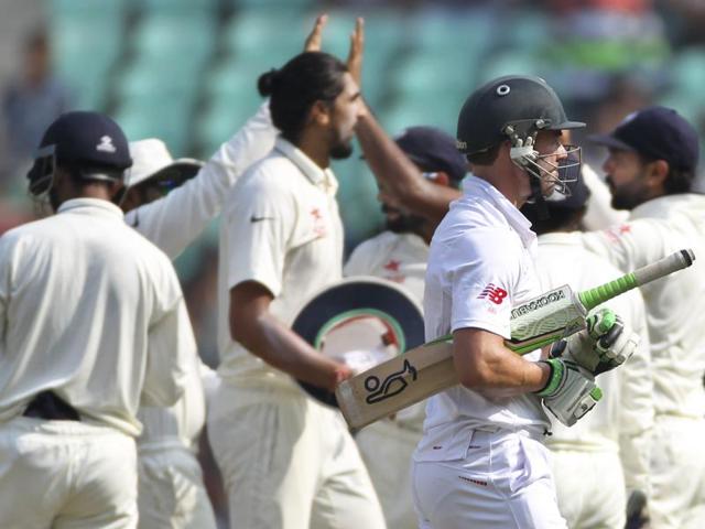 South Africa’s AB de Villiers walks back to the pavilion after getting dismissed LBW by Ravichandran Ashwin. (AP Photo)