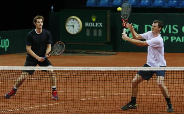 Jamie Murray and Andy Murray during practice. (Reuters Photo) Jamie Murray and Andy Murray during practice. (Reuters Photo)