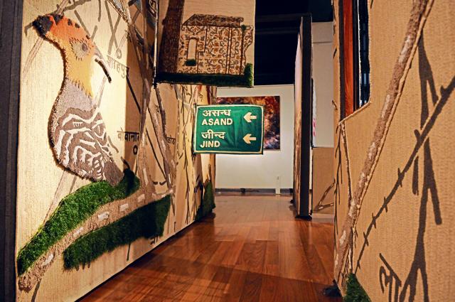 Nidhi Khurana’s ‘A city with a Heart: Panipat’ represents a journey, which uses maps of the city. Each patch on the exhibit represents an experience, a person, a feeling, or a song. Techniques used include braiding, tufting, screen printing, embroidery and chromojet printing. (Saumya Khandelwal / Hindustan Times)