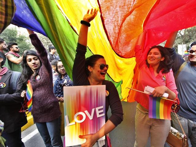 Hundreds of LGBT (Lesbian, Gay, Bisexual and Transgender) activists and supporters celebrated the 8th Delhi Queer Pride parade from Barakhamba Road to Jantar Mantar in New Delhi on Sunday. (Raj K Raj/HT Photo) Hundreds of LGBT (Lesbian, Gay, Bisexual and Transgender) activists and supporters celebrated the 8th Delhi Queer Pride parade from Barakhamba Road to Jantar Mantar in New Delhi on Sunday. (Raj K Raj/HT Photo)