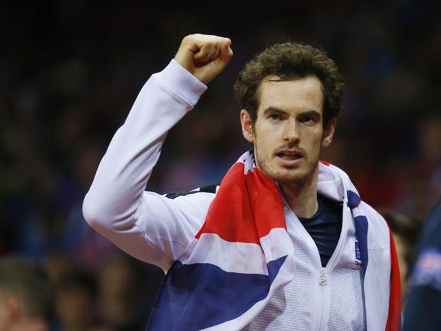 Great Britain's Andy Murray celebrates after beating Belgium's David Goffin to win the Davis Cup. (REUTERS) Great Britain's Andy Murray celebrates after beating Belgium's David Goffin to win the Davis Cup. (REUTERS)