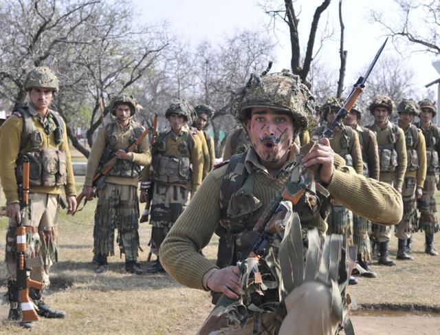 Young army recruit during training at an army base on the outskirts of Srinagar. (Waseem Andrabi/ HT Photo) Young army recruit during training at an army base on the outskirts of Srinagar. (Waseem Andrabi/ HT Photo)