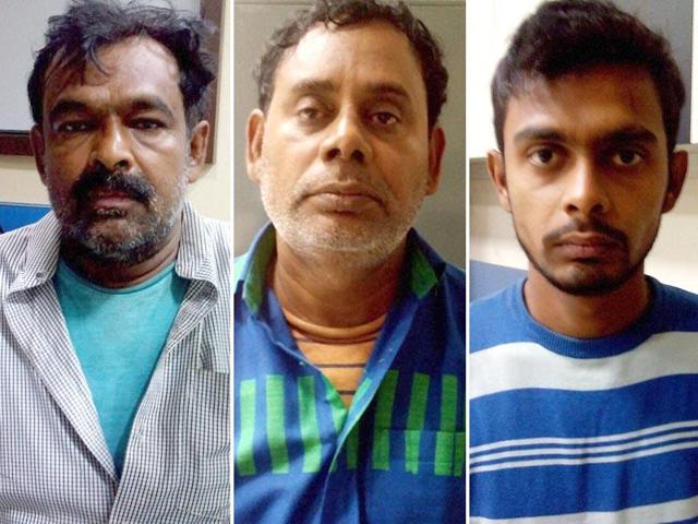 The three suspected ISI agents, Mohammed Jahangir , Asfaq Ansari , Irshad Ansar arrested in Kolkata on Sunday. (PTI Photo) The three suspected ISI agents, Mohammed Jahangir , Asfaq Ansari , Irshad Ansar arrested in Kolkata on Sunday. (PTI Photo)