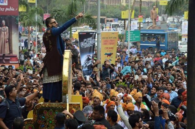 The crowd cheers Ranveer Singh as he launches the song Malhari in Bhopal. (FACEBOOK) The crowd cheers Ranveer Singh as he launches the song Malhari in Bhopal. (FACEBOOK)