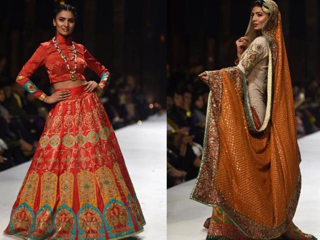 Models with outfit designed by designer Wardha Saleem at the show. (ap / afp)