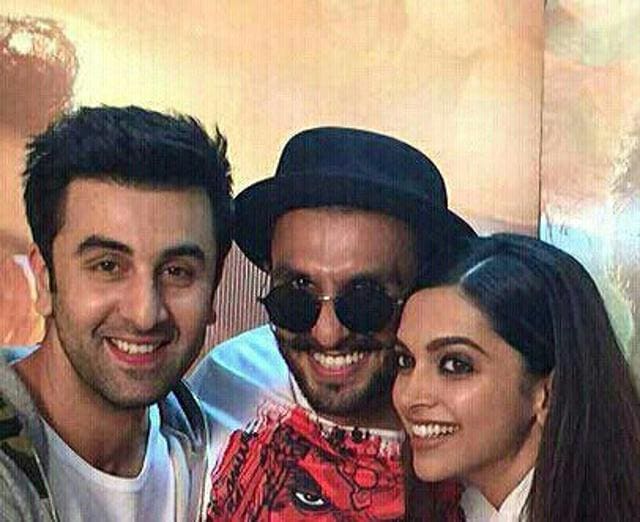 Ranveer Singh dropped by at a film studio where Ranbir Kapoor and Deepika Padukone were promoting their film Tamasha. (FACEBOOK) Ranveer Singh dropped by at a film studio where Ranbir Kapoor and Deepika Padukone were promoting their film Tamasha. (FACEBOOK)
