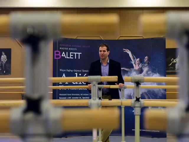 Director of the Hungarian National Ballet, Hungarian choreographer Tamas Solymosi answers a journalist's question in the Hungarian State Opera in Budapest. (AFP)