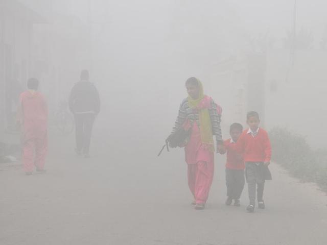 Children set to school with their mother in Kotli village on the outskirts of Jalandhar on Tuesday. (Pardeep Pandit/HT Photo) Children set to school with their mother in Kotli village on the outskirts of Jalandhar on Tuesday. (Pardeep Pandit/HT Photo)