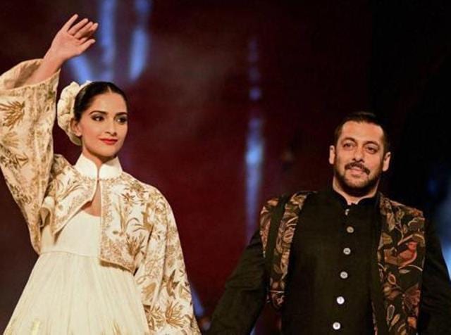 Salman Khan and Sonam Kapoor during Fashion Show by Fashion Design Council of India collaborated with Gujarat State Khadi & Village Industries Board , Second Edition of ‘ Huts to High Street ‘ at IIM, Ahmedabad on Saturday. (PTI) Salman Khan and Sonam Kapoor during Fashion Show by Fashion Design Council of India collaborated with Gujarat State Khadi & Village Industries Board , Second Edition of ‘ Huts to High Street ‘ at IIM, Ahmedabad on Saturday. (PTI)