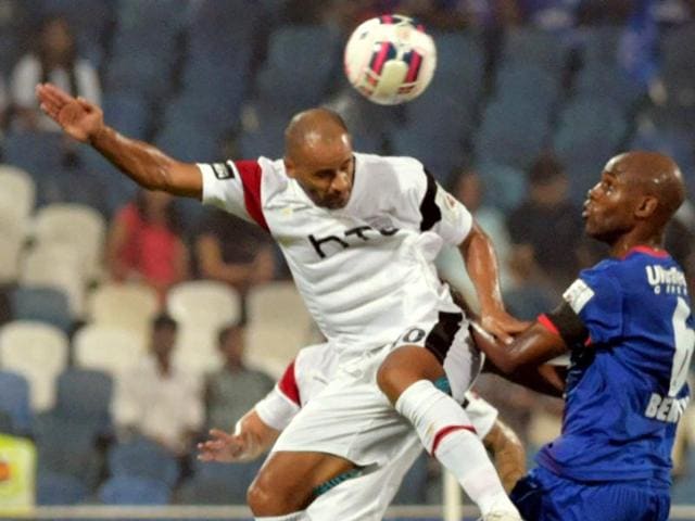 NorthEast United FC player in action during the Indian Super League (ISL) match at DY Patil Stadium on November 28. (PTI Photo) NorthEast United FC player in action during the Indian Super League (ISL) match at DY Patil Stadium on November 28. (PTI Photo)