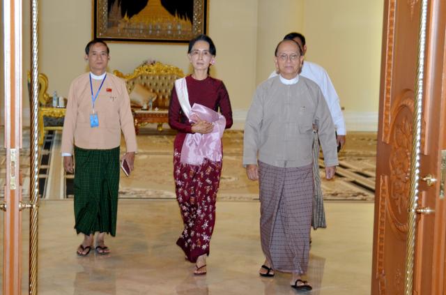 Myanmar's President Thein Sein with Aung San Suu Kyi during a meeting in Naypyitaw. (REUTERS) Myanmar's President Thein Sein with Aung San Suu Kyi during a meeting in Naypyitaw. (REUTERS)