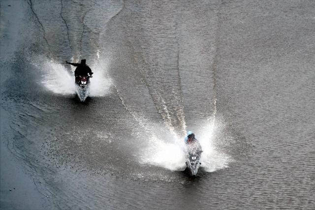 The Marina beach on the Bay of Bengal coast is partly covered with rainwater. (PTI) The Marina beach on the Bay of Bengal coast is partly covered with rainwater. (PTI)