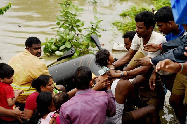 Rescue work is carried out in flooded Kotturpuram area following heavy rainfall in Chennai on Wednesday. (PTI Photo) Rescue work is carried out in flooded Kotturpuram area following heavy rainfall in Chennai on Wednesday. (PTI Photo)