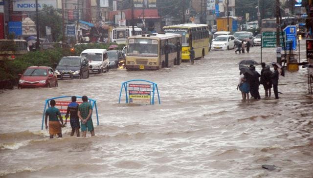 Most roads were left in a damaged state, with motorists finding it hard to navigate through potholes. (HT Photo) Most roads were left in a damaged state, with motorists finding it hard to navigate through potholes. (HT Photo)