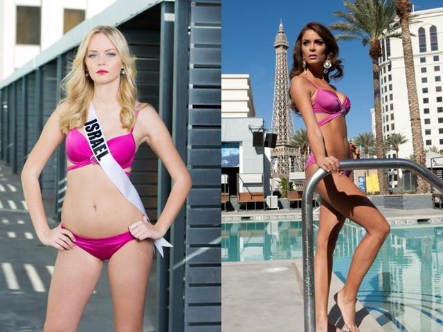 Avigail Alfatov, Miss Israel 2015 and Laura Spoya, Miss Peru 2015 pose during a photo shoot at Planet Hollywood Resort & Casino in Las Vegas, Nevada on Wednesday, December 2. (AFP) Avigail Alfatov, Miss Israel 2015 and Laura Spoya, Miss Peru 2015 pose during a photo shoot at Planet Hollywood Resort & Casino in Las Vegas, Nevada on Wednesday, December 2. (AFP)