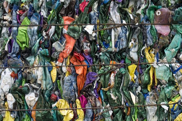 Bale of compressed plastic waste collected in the sea by fishermen at the plastic processing plant. (AFP) Bale of compressed plastic waste collected in the sea by fishermen at the plastic processing plant. (AFP)