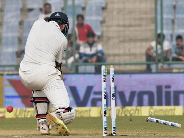 India's Cheteshwar Pujara is bowled by South Africa's Kyle Abbott. (PTI Photo)