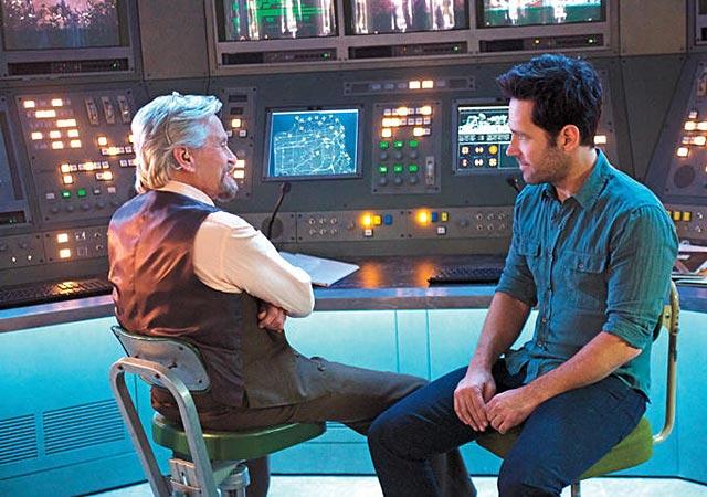 Michael Douglas mentors Paul Rudd in Marvel’s Ant-Man. (Disney)