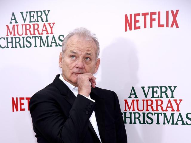 Actor/Executive Producer/Leading man Bill Murray poses for the cameras at the premiere of Netflix’s A Very Murray Christmas. (AFP) 