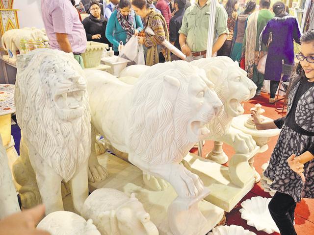 “It is an ideal platform for Indian manufacturers and traders to showcase their goods at an international level,” said co-chairman of the Punjab committee of PHD chamber RS Sachdeva.  (Sameer Sehgal/HT Photo) 