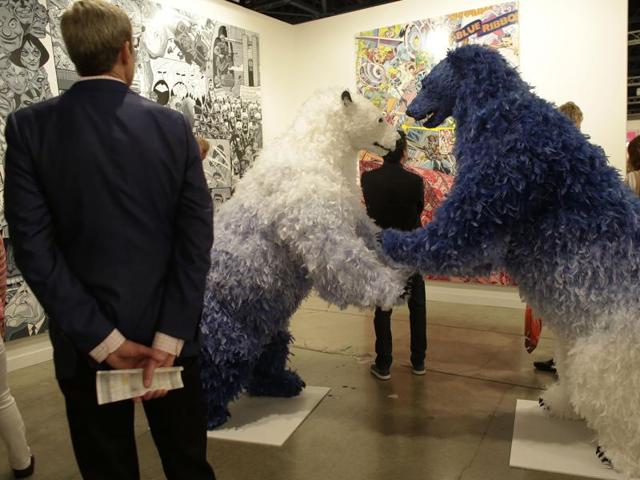 Art Basel is a series of high quality and contemporary art shows that takes place in Basel (Switzerland), Miami Beach and Hong Kong. A sculpture titled Beautiful Day by artist Paola Pivi is displayed at the Galerie Perrotin, Wednesday, December 2, 2015, at Art Basel Miami Beach, in Miami Beach, Florida. (AP) Art Basel is a series of high quality and contemporary art shows that takes place in Basel (Switzerland), Miami Beach and Hong Kong. A sculpture titled Beautiful Day by artist Paola Pivi is displayed at the Galerie Perrotin, Wednesday, December 2, 2015, at Art Basel Miami Beach, in Miami Beach, Florida. (AP)