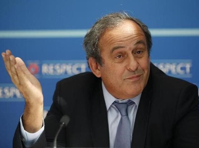 UEFA President Michel Platini attends a news conference after the draw for the 2015/2016 UEFA Europa League soccer competition at Monaco's Grimaldi Forum in Monte Carlo on August 28, 2015.(Reuters)