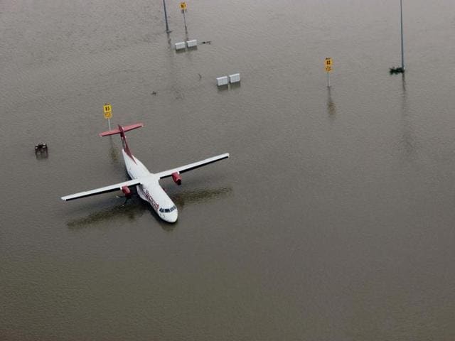 An aerial view of the submerged Chennai airport during heavy rains, in Tamil Nadu. (PTI Photo) An aerial view of the submerged Chennai airport during heavy rains, in Tamil Nadu. (PTI Photo)