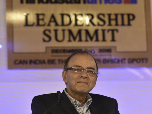 Finance Minister Arun Jaitley speaks during Hindustan Times Leadership Summit, in conversation with Chief Economist of Aditya Birla Group, Dr. Ajit Ranade.(Ravi Choudhary/HT Photo) Finance Minister Arun Jaitley speaks during Hindustan Times Leadership Summit, in conversation with Chief Economist of Aditya Birla Group, Dr. Ajit Ranade.(Ravi Choudhary/HT Photo)