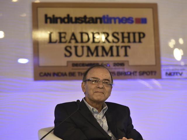Union finance minister Arun Jaitley speaks at the Hindustan Times Leadership Summit in New Delhi. (Ravi Choudhary/HT Photo)