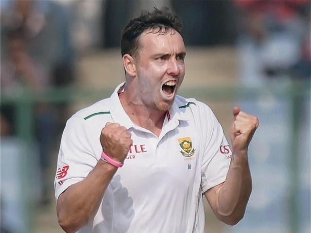 South Africa’s Kyle Abbott celebrates the wicket of Ishant Sharma. (PTI photo) South Africa’s Kyle Abbott celebrates the wicket of Ishant Sharma. (PTI photo)