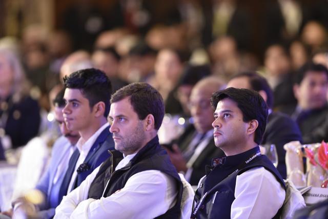 Robert Vadra, his son Raihan Vadra, Congress vice president Rahul Gandhi and Congress MP Jyotiraditya Scindia at the Hindustan Times Leadership Summit. (Dinesh Krishnan/HT Photo) Robert Vadra, his son Raihan Vadra, Congress vice president Rahul Gandhi and Congress MP Jyotiraditya Scindia at the Hindustan Times Leadership Summit. (Dinesh Krishnan/HT Photo)