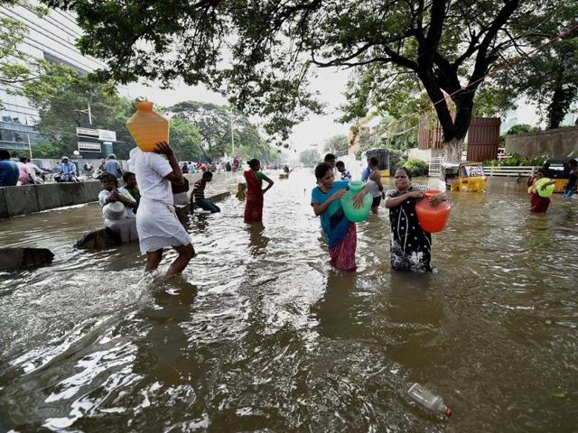 Army personnel during the rescue operation in Chennai after heavy rainfall on Thursday. (PTI) Army personnel during the rescue operation in Chennai after heavy rainfall on Thursday. (PTI)